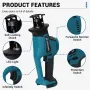 Drillpro Reciprocating Saw with Efficient Brushless Motor High-Speed Cutting Up to 3100spm Versatile Metal Wood Plastic Cutting Tool Rechargeable 18V Li-ion Battery Included Comes with 4 Saw Blades