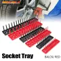 Multifunctional 3-PCS Plastic Socket Organizer Tray Set 1/4-Inch 3/8-Inch 1/2-Inch Metric/Imperial PVC Storage Holder for Home Garage Red/Black