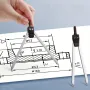 Professional 19pcs Compasses Drawing Kit Aluminum Alloy Material Architectural Mechanical CAD Design Tools Complete Geometric Instrument Set with Templates Rulers Precision Knife Portable Canvas Bag