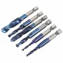 Drillpro 6pcs M3-M10 Combination Drill Tap Bit Set HSS 6542 Blue Nano Coated Deburr Countersink Drill Bits