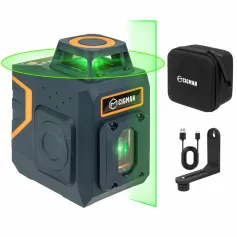 EU US Direct CIGMAN CM-605 グリーンレーザーラインレベル 360°水平線と120°垂直線 明るさ調整可能 IP54耐久性 充電式リチウム電池 多彩なレーザーモード 優れた視認性 屋内外プロジェクトに最適