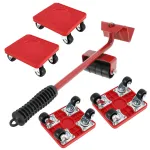 Furniture Lifter Mover Set with Universal Wheel Heavy Duty 400kg Capacity Red Compact Roller Bar Hand Tools for Easy Efficient Moving
