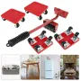 Furniture Lifter Mover Set with Universal Wheel Heavy Duty 400kg Capacity Red Compact Roller Bar Hand Tools for Easy Efficient Moving