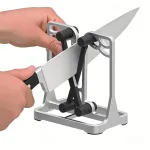 Professional Stainless Steel Manual Knife Sharpener Dual Slot Design Fine Grit Sharpening Rod Compact Kitchen Tool for Knife Scissors Sleek Metallic Finish Eco-Friendly