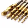 Drillpro 6pcs HSS 6542 M3-M10 Combination Drill Titanium Coated Tap Bit Set 1/4 Inch Hexagon Metric Deburr Countersink Bits Screw Thread Metric Tap