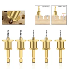 5PCS 6.35mm Hex Shank Tungsten Carbide Tipped Countersink Drill Bits Set with Adjustable Drill Bit Depth Stop for Woodworking Sizes 2.8mm 3mm 3.2mm 3.5mm 4mm Self-Tapping Screws