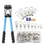 1 jeu de pinces à sertir pour câble de batterie en cuivre HX-50B 10-1 AWG avec 60 cosses à anneau en cuivre, 8 tailles de cosses de câble