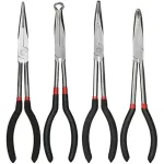 4PCS Long Needle Nose Pliers Set 11 Inch Carbon Steel with Rubber-Coated Grips for Automotive Repair Jewelry Making Crafting