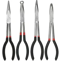 4PCS Long Needle Nose Pliers Set 11 Inch Carbon Steel with Rubber-Coated Grips for Automotive Repair Jewelry Making Crafting