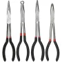 4PCS Long Needle Nose Pliers Set 11 Inch Carbon Steel with Rubber-Coated Grips for Automotive Repair Jewelry Making Crafting