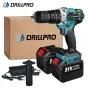 Drillpro 21V High Torque Brushless Electric Drill with 1/2\ Keyless Chuck LED Light 3-in-1 Functions 0-1800rpm Speed Includes 2 Batteries