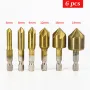 6Pcs HSS 1/4\ Hex Shank Chamfer Countersink Chamfer Drill Bit 90 Degree Wood Chamfering Cutter 6mm-19mm Metal Drills