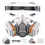 Reusable Half Face Cover Gas Mask with Safety Glasses Double Filtration for Chemical Organic Vapor Welding Woodworking Protection