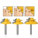LAVIE 3PCS 45 Degree Lock Miter Router Bit Set 1/4 Inch 1/2 Inch 6mm 8mm 12mm Shank Tungsten Carbide Blades for Wood Slotting Tenoning Panel Joining