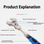 10-Inch 5-in-1 Adjustable Telescopic Ratchet Wrench Multi-Function Tool Retractable Handle 180° Swivel Head Stainless Steel