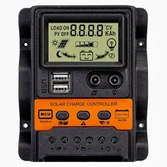 Solar Charge Controller 12V/24V Auto 100A PWM Photovoltaic Regulator Dual USB Output LCD Display Lead-Acid Lithium Batteries