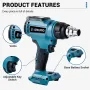 Drillpro 18V Heat Gun LED Display 30-650℃ Hot Air Gun Ceramic Heating Element for Shrink Wrapping Soldering No Battery