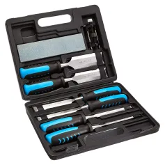 8-Piece Wood Carving Chisel Set Chromium-Vanadium Steel Blades Wood Handles Sharpening Stone and Honing Guide for Woodworking