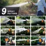 9-Pattern Adjustable Hose Sprinkle Nozzle Multifunctional Irrigation Sprayer Zinc Alloy Ergonomic Handle High Pressure for Cleaning Garden Lawn Car Wash Pet Shower