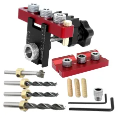 Adjustable Woodworking 3 in 1 Doweling Jig Kit Cabinet Hardware Jig Pocket Hole Jig Drilling Guide Locator For Furniture Connecting Hole Puncher Tool