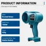 Drillpro Turbine Blower Brushed Motor Compatible with Battery Lightweight and Powerful Infinitely Variable Speed Control High-Efficiency Air Outlet