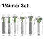Conjunto de brocas de roteador com haste de 6 mm e 1/4 de polegada, parafusos de ranhura em T, conjunto de brocas de roteador com 1/4 e 5/16 e 3/8 e 9/16 e 1/2 e 5/8 de polegada de diâmetro da lâmina