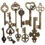11Pcs Antique Vintage Old Look Skeleton Key Set Pendant Heart Bow Steampunk Lock 