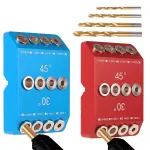 30 45 90 Degree Drill Guide Angle Drill Hole Guide Jig with 4 Sizes Drill Bits for Angled and Straight Hole Sturdy Aluminum Alloy Drilling Jig for Cable Railing Deck Stair Handrail