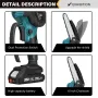 VIOLEWORKS 88VF 6 Inch Electric Chain Saw 1500W Cordless One-Hand Saws Woodworking Tool Wood Cutter W/ None/1/2 Battery For MakitaBattery
