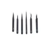6PCS ESD10-15MM Stainless Steel Tweezers Industrial Curved Straight Repair Tools Tweezers