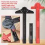 Aluminum Alloy Woodworking Carpentry Edge Ruler with Adjustable Protractor Angle Finder T-square Marking Scriber Gauge for Carpenter Work Layout and Measuring Tools