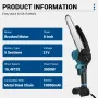 Drillpro 8 Inch Electric Chainsaw Brushless Motor Automatic Oiler Compatible with 18V Li-ion Battery Cordless Wood Cutter 10000mAh Peak