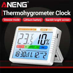 ANENG AP01 Termohigrômetro Relógio com Display LCD Retroiluminado Monitor de Temperatura e Umidade em Tempo Real Alarme e Calendário Integrados Carregamento Tipo C