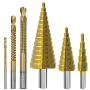 6 PCS Set Mata Bor Tangga Baja Berkecepatan Tinggi Titanium Dilapisi 4-12mm 4-20mm 4-32mm Mata Bor Bergerigi untuk Logam Plastik Kayu Alat Kokoh