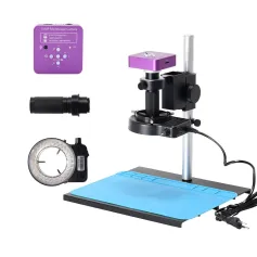 HAYEAR 51MP Industrial Digital Video Microscope Camera + 130X C-Mount Lens 56 LED Ring Light + Stand for PCB Repair