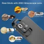 Microscópio portátil para smartphone com zoom de 200X, tamanho de bolso, recarregável via USB, com lente CPL, imagem de alta definição para experimentos de laboratório, inspeção de joias e análise de pele