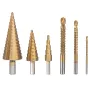 6PCs HSS Step Drill Bit Sets Straight Titanium Coated Cone Hole Cutter Automatic Center Punch Spiral Twist Saw Drill Bit