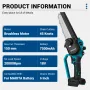 Drillpro Brushless Electric Cordless Chainsaw with 3000W High-Efficiency 6-Inch Guide Plate for Smooth Precise Cutting Experience Flexible Battery Options