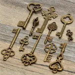 11Pcs Antique Vintage Old Look Skeleton Key Set Pendant Heart Bow Steampunk Lock 
