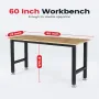 ENJOYWOOD 60 Inch Heavy Duty Workbench Workstation Work Table Rubberwood Top Workbench untuk Bengkel Pertukangan Kayu Rumah Kantor Pemotongan Kayu Elektronik