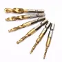 Drillpro 6pcs HSS 6542 M3-M10 Combination Drill Titanium Coated Tap Bit Set 1/4 Inch Hexagon Metric Deburr Countersink Bits Screw Thread Metric Tap