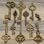 11Pcs Antique Vintage Old Look Skeleton Key Set Pendant Heart Bow Steampunk Lock 