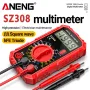 Multimetro digitale portatile ANENG SZ308, amperometro con resistenza di corrente e tensione AC/DC con uscita a diodo, misurazione del transistor HFE e indicazione di batteria scarica.