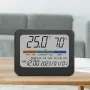 Termômetro interno multifuncional 323 com medidor de umidade Leituras precisas Indicador de conforto Exibição de hora, data e semana Alimentado por pilhas CR2032