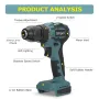 Drillpro 23-48N.M 10mm/13mm 1800rpm 21+1 Moment Sladdlös Borstlös Elborrmaskin Passar Mak