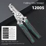 Foldable Wire Stripper Plier Needle Nose Carbon Steel Blade 223mm Ergonomic Handle Black and Green Multipurpose Electrician Tool