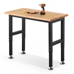 ENJOYWOOD 41 inch Workbench Workstation with Rubber Wood Top 1500 LBS Load Capacity for Woodworking Garage Workshop Office Shop