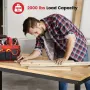 ENJOYWOOD Banco da lavoro da 60 pollici con presa di corrente, capacità di carico di 2000 libbre, tavolo da garage, scrivania, banco da lavoro regolabile in altezza per garage/laboratorio di falegnameria/ufficio/casa