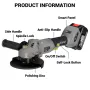 Drillpro 20V Brushless Blue EU Plug/Gray US Plug 8000rpm 125mm Electric Angle Grinder