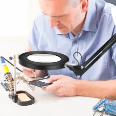 Fleksib Biwo Gwo 22cm + 22cm 5X USB dirije Magnifying Vè 3 koulè Illuminated Magnifier Lamp Loupe Lekti / Rekiran soudaj ak Bracket kout